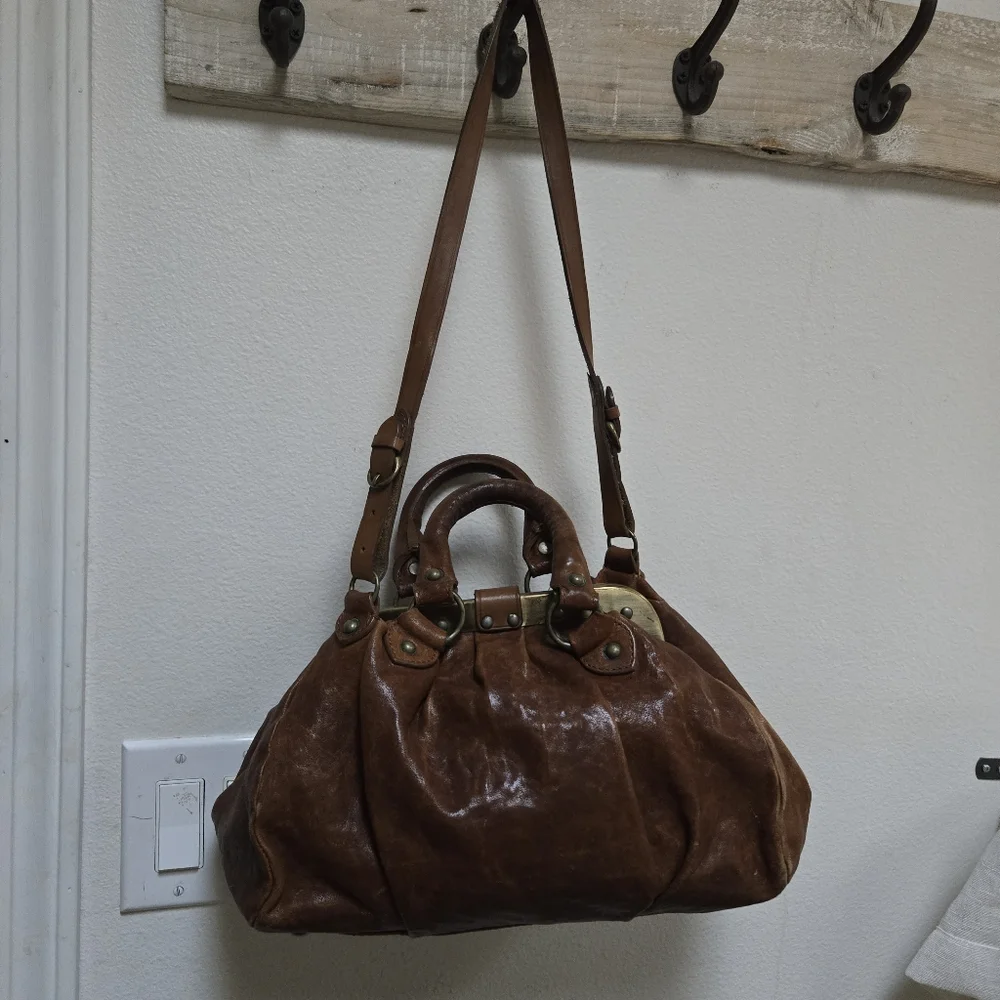 AllSaints Brown Leather Crossbody Satchel